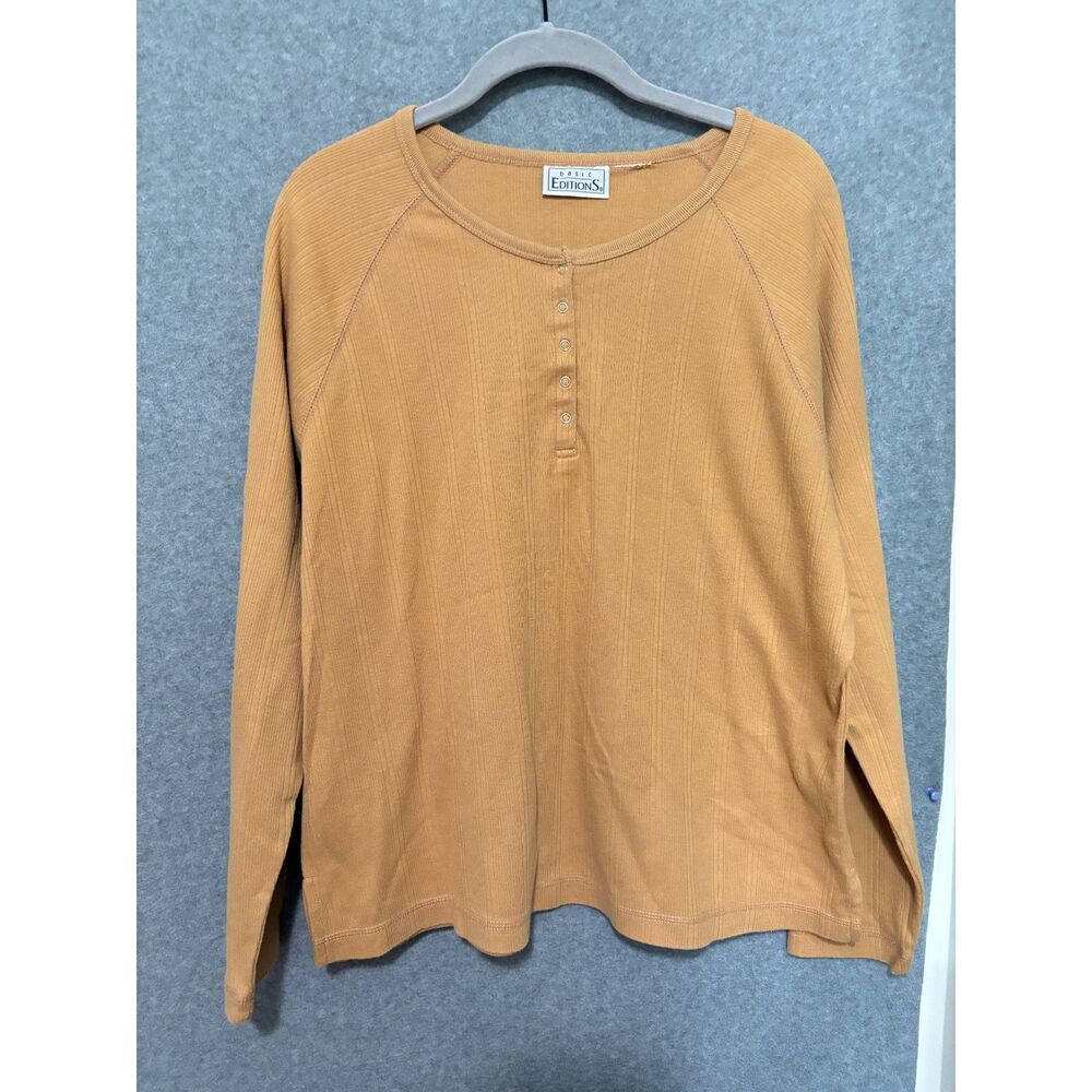Vintage Basic Editions Thermal Henley Top XL Mustard Grunge Minimalist Cabincore